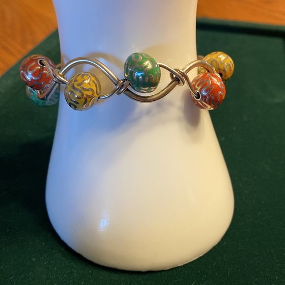 Orange Yellow And Green Beaded Bangle Bracelet - Picture 7 of 16